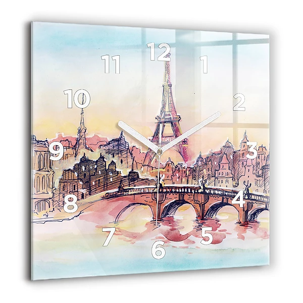 Wanduhr modern quadratisch Gemalte Landschaft von Paris