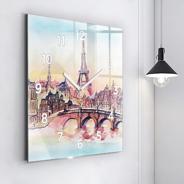 Wanduhr modern quadratisch Gemalte Landschaft von Paris