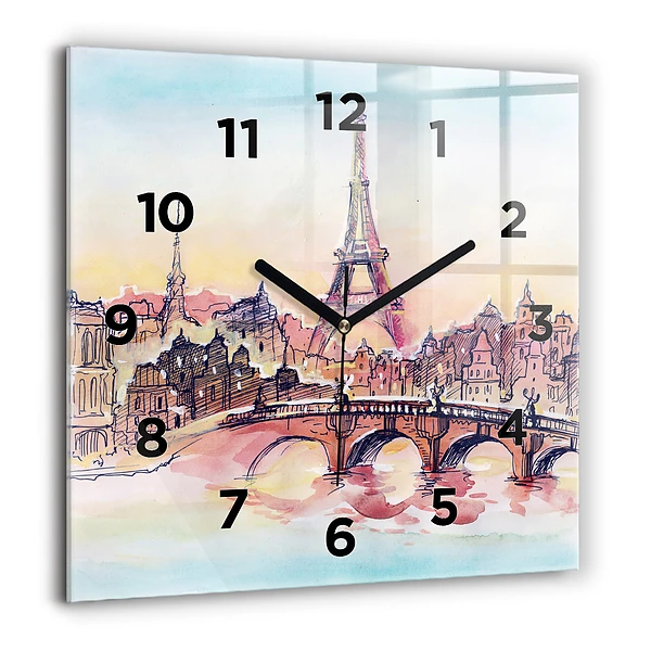 Wanduhr modern quadratisch Gemalte Landschaft von Paris