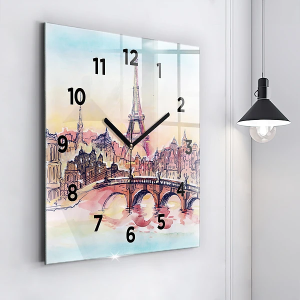 Wanduhr modern quadratisch Gemalte Landschaft von Paris