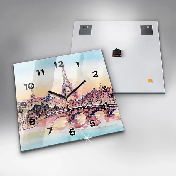Wanduhr modern quadratisch Gemalte Landschaft von Paris