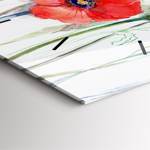 Wanduhr quadratisch mit motiv Gemalte rote Mohnblumen