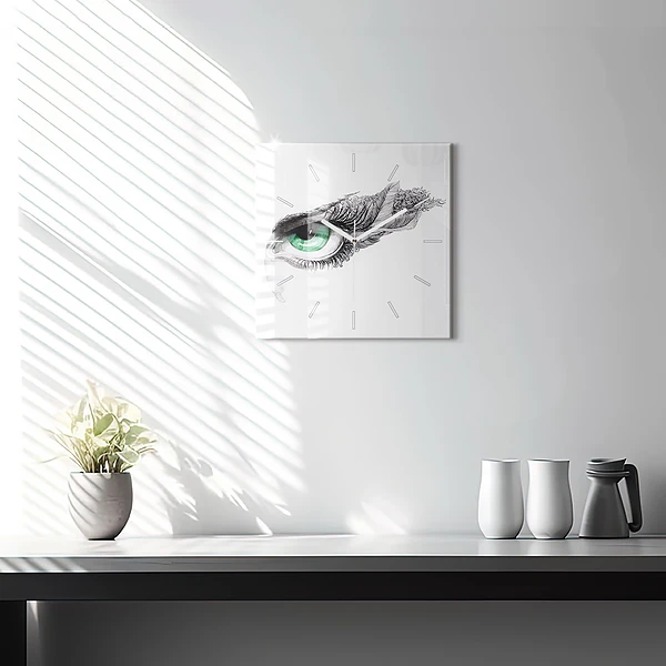 Wanduhr quadratisch Abstraktes Auge eines Mannes