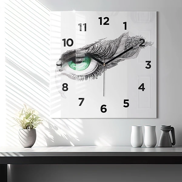 Wanduhr quadratisch Abstraktes Auge eines Mannes