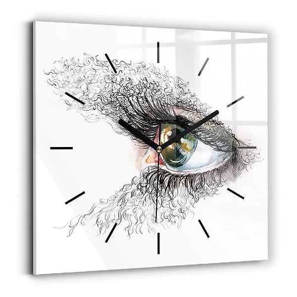 Wanduhr modern quadratisch Zeichnung eines menschlichen Auges
