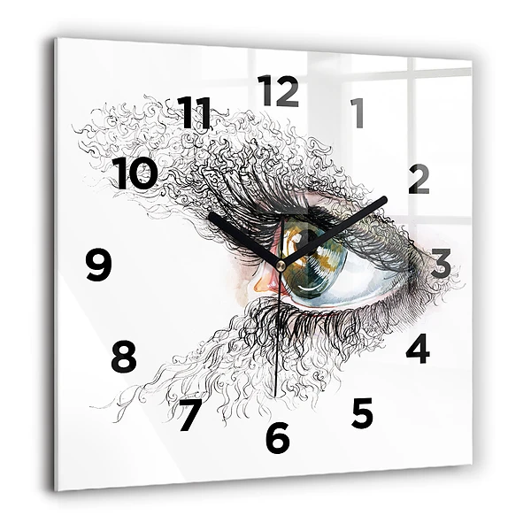 Wanduhr modern quadratisch Zeichnung eines menschlichen Auges