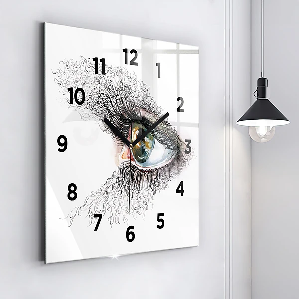Wanduhr modern quadratisch Zeichnung eines menschlichen Auges
