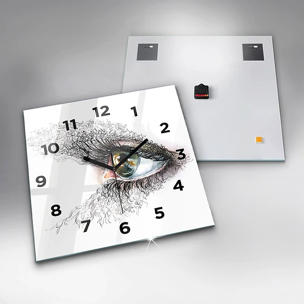 Wanduhr modern quadratisch Zeichnung eines menschlichen Auges