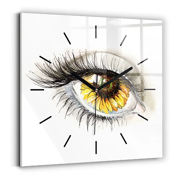 Wanduhr quadratisch mit motiv Sonnenblume im Auge