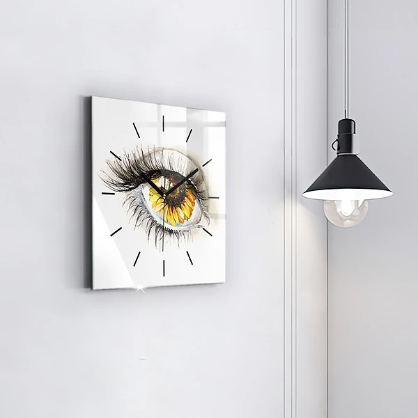 Wanduhr quadratisch mit motiv Sonnenblume im Auge