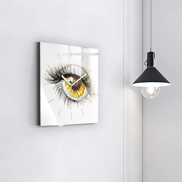 Wanduhr quadratisch mit motiv Sonnenblume im Auge
