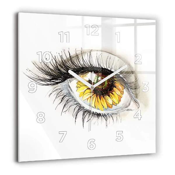 Wanduhr quadratisch mit motiv Sonnenblume im Auge