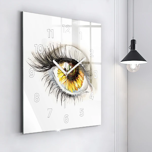 Wanduhr quadratisch mit motiv Sonnenblume im Auge
