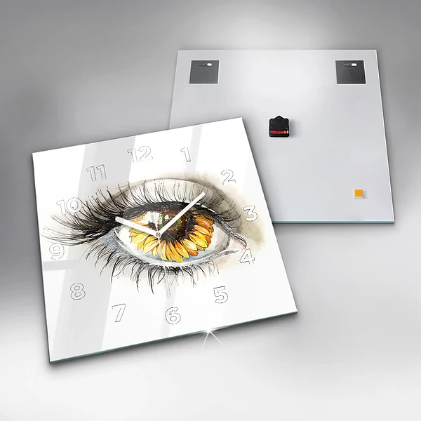 Wanduhr quadratisch mit motiv Sonnenblume im Auge