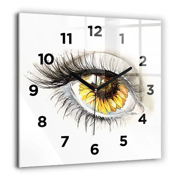 Wanduhr quadratisch mit motiv Sonnenblume im Auge