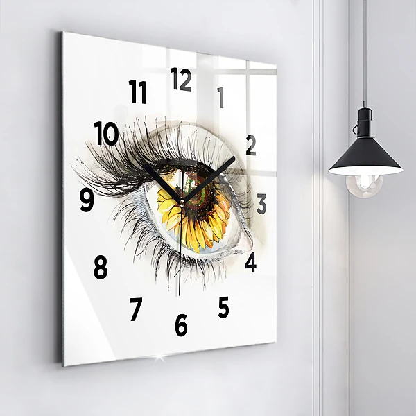Wanduhr quadratisch mit motiv Sonnenblume im Auge