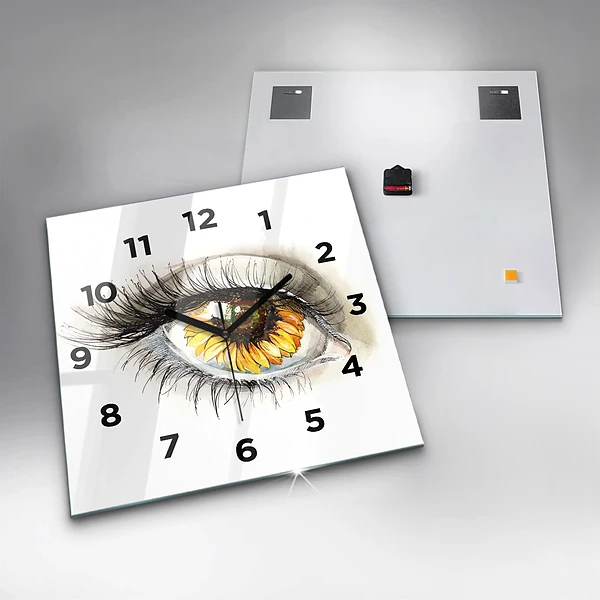 Wanduhr quadratisch mit motiv Sonnenblume im Auge