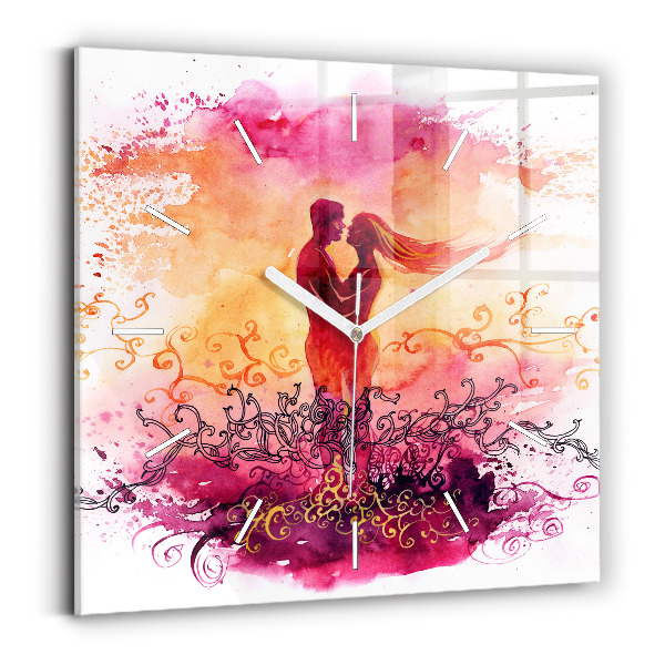 Wanduhr quadratisch mit motiv Aquarell eines verliebten Paares