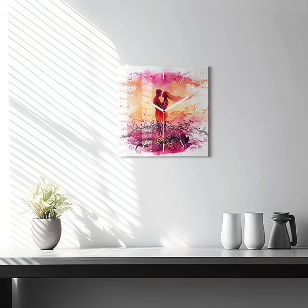 Wanduhr quadratisch mit motiv Aquarell eines verliebten Paares