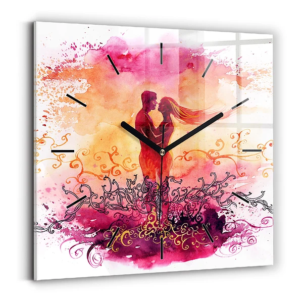 Wanduhr quadratisch mit motiv Aquarell eines verliebten Paares