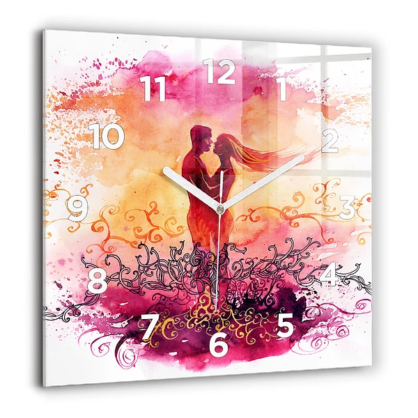 Wanduhr quadratisch mit motiv Aquarell eines verliebten Paares