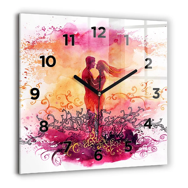 Wanduhr quadratisch mit motiv Aquarell eines verliebten Paares