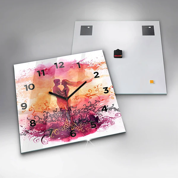Wanduhr quadratisch mit motiv Aquarell eines verliebten Paares