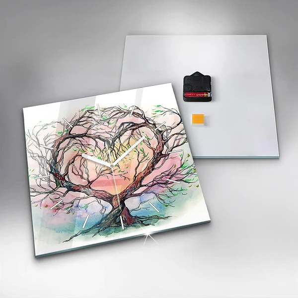 Wanduhr quadratisch Baumherz Natur