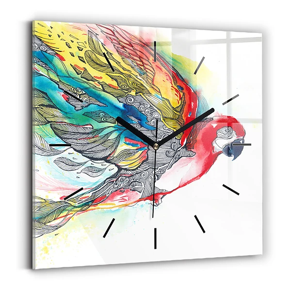 Wanduhr quadratisch Bunter Papagei im Flug