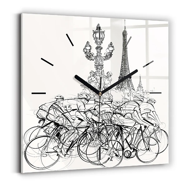 Wanduhr quadratisch mit motiv Zeichnung eines Radrennens