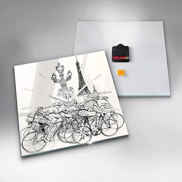 Wanduhr quadratisch mit motiv Zeichnung eines Radrennens