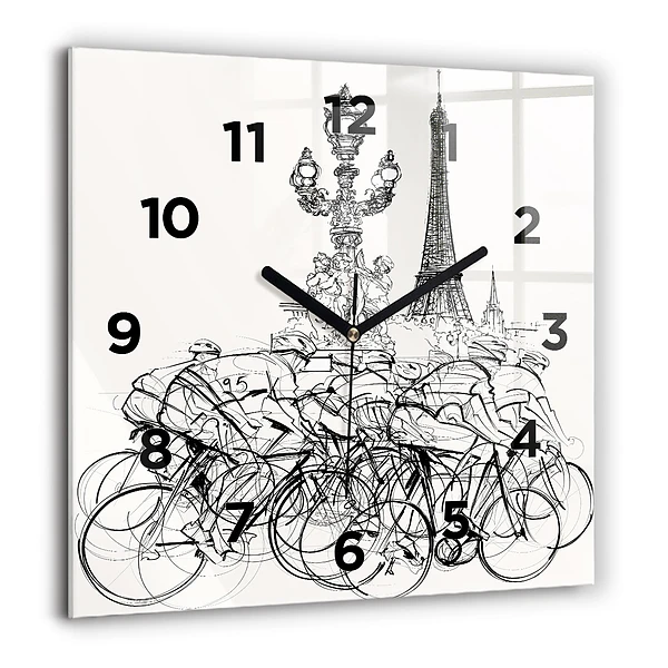 Wanduhr quadratisch mit motiv Zeichnung eines Radrennens