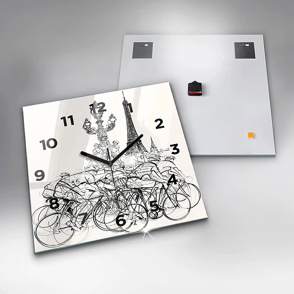 Wanduhr quadratisch mit motiv Zeichnung eines Radrennens