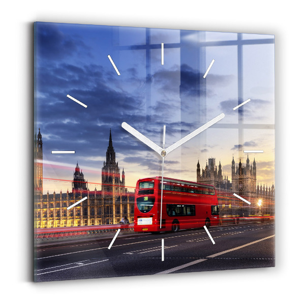 Wanduhr modern quadratisch Roter Londoner Bus