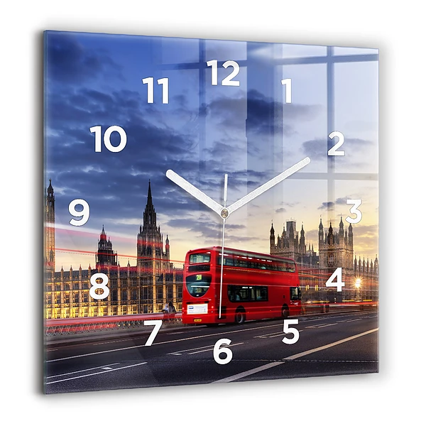 Wanduhr modern quadratisch Roter Londoner Bus