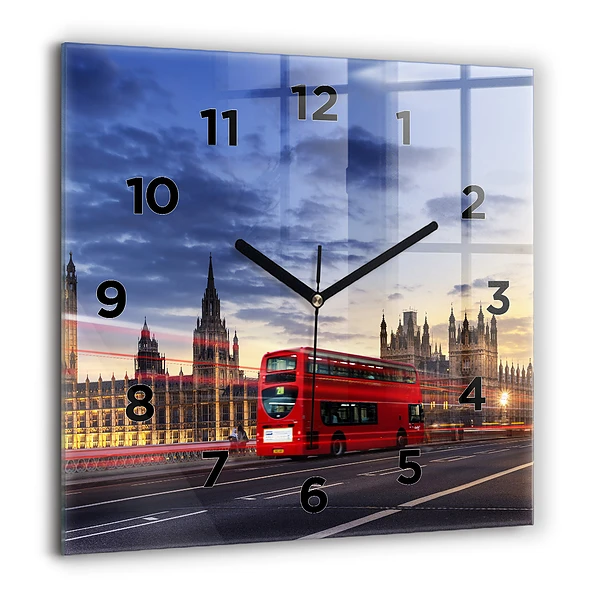 Wanduhr modern quadratisch Roter Londoner Bus