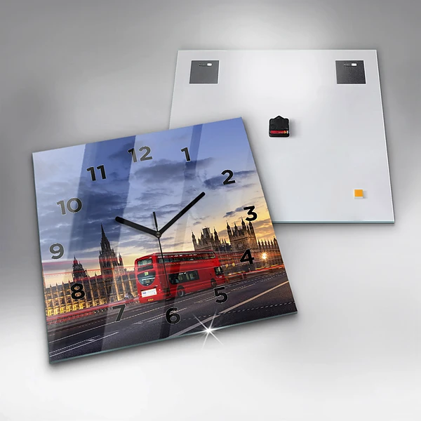 Wanduhr modern quadratisch Roter Londoner Bus