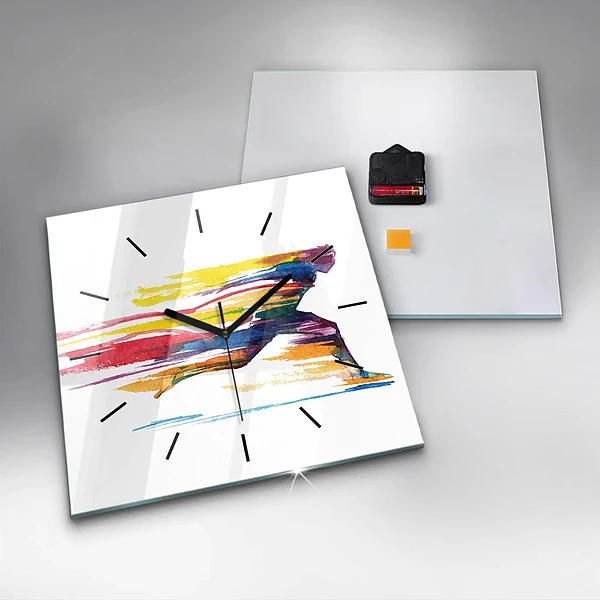 Wanduhr quadratisch mit motiv Illustration eines Läufers