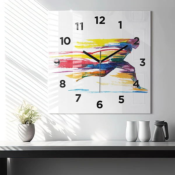 Wanduhr quadratisch mit motiv Illustration eines Läufers