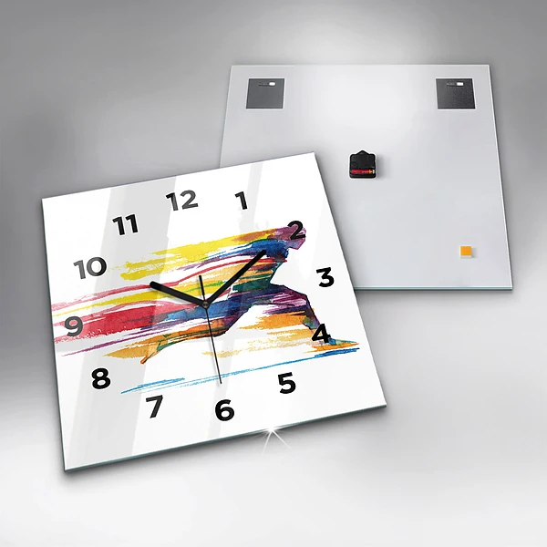 Wanduhr quadratisch mit motiv Illustration eines Läufers