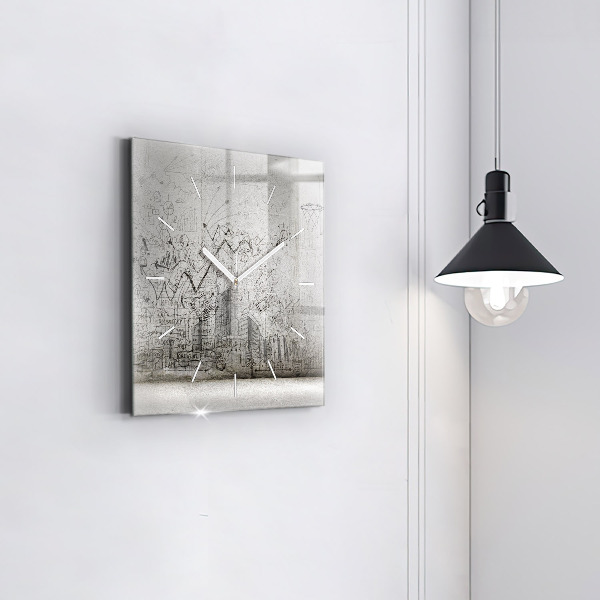 Wanduhr quadratisch Skizze einer Stadt