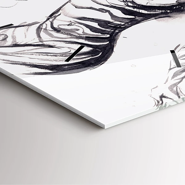 Wanduhr modern quadratisch Frau und Zebras