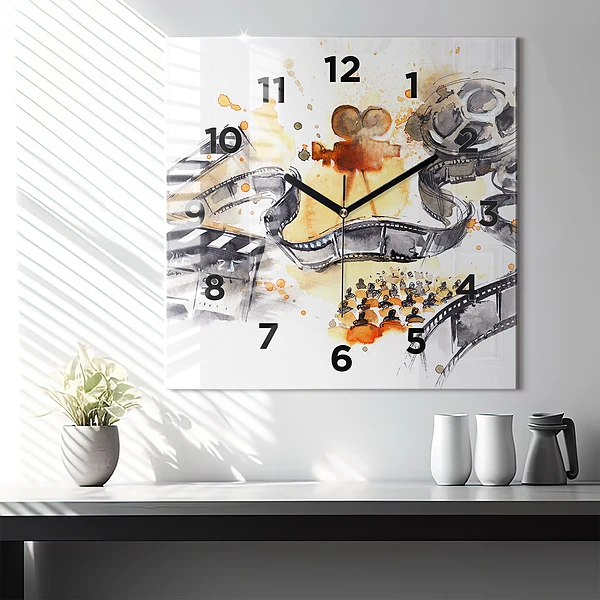 Wanduhr modern quadratisch Kinematographie Kamera