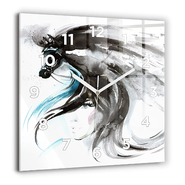 Wanduhr quadratisch mit motiv Abstraktes Pferd und Frau