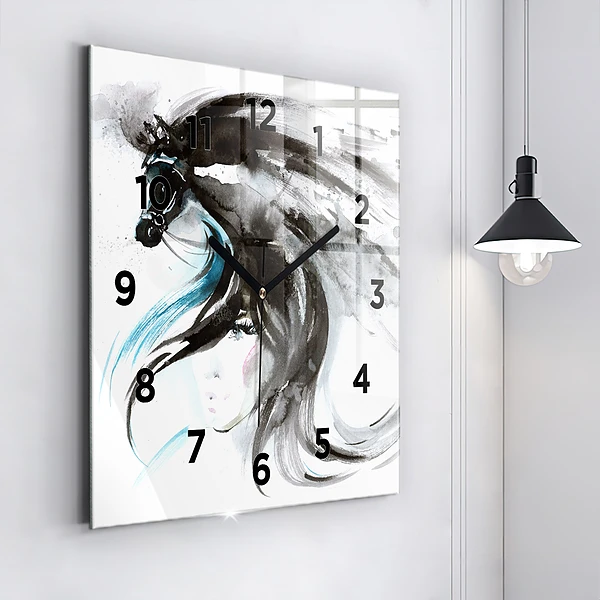 Wanduhr quadratisch mit motiv Abstraktes Pferd und Frau