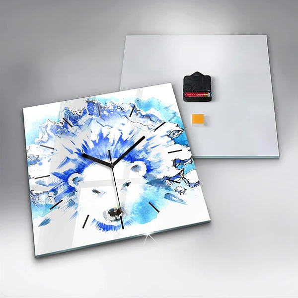 Wanduhr modern quadratisch Bär auf einem Hintergrund aus Eis