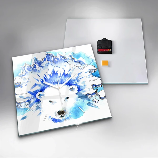 Wanduhr modern quadratisch Bär auf einem Hintergrund aus Eis