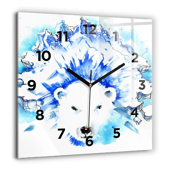 Wanduhr modern quadratisch Bär auf einem Hintergrund aus Eis