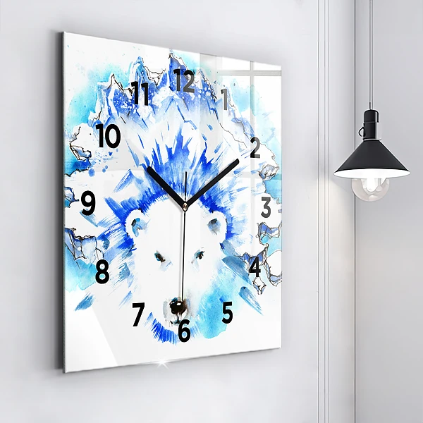 Wanduhr modern quadratisch Bär auf einem Hintergrund aus Eis