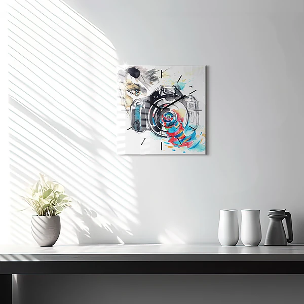 Wanduhr quadratisch mit motiv Fotografin mit Kamera